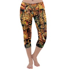 Sculpture Art Temple Tower Capri Yoga Leggings by Pakrebo