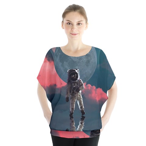 Astronaut Moon Space Planet Batwing Chiffon Blouse by Pakrebo