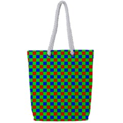 Check Pattern Red, Green, Blue Full Print Rope Handle Tote (small) by ChastityWhiteRose