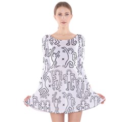 Doodle Pattern Long Sleeve Velvet Skater Dress by Valentinaart