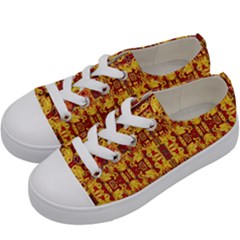 Flower Fabric Kids  Low Top Canvas Sneakers by ArtworkByPatrick