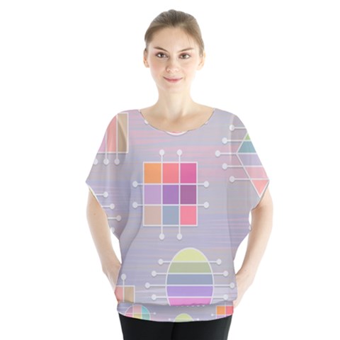 Pastels Shapes Geometric Batwing Chiffon Blouse by Pakrebo