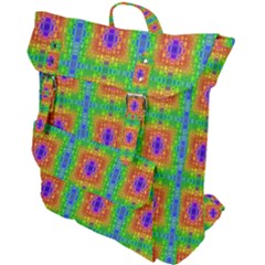 Groovy Purple Green Blue Orange Square Pattern Buckle Up Backpack by BrightVibesDesign