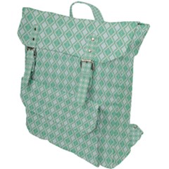 Argyle Light Green Pattern Buckle Up Backpack by BrightVibesDesign