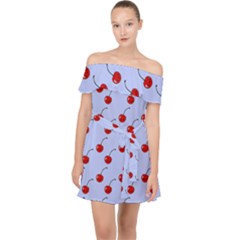 Kawaii Cherries Blue Pattern Off Shoulder Chiffon Dress by snowwhitegirl