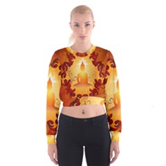 Buddah With Light Effect Cropped Sweatshirt by FantasyWorld7