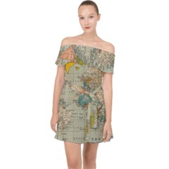 World Map Vintage Off Shoulder Chiffon Dress by BangZart