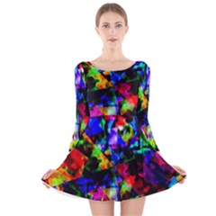 Multicolored Abstract Print Long Sleeve Velvet Skater Dress by dflcprintsclothing