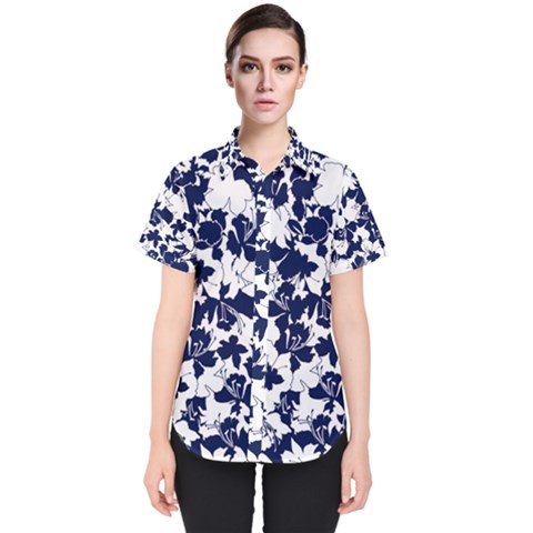 Flowers Garden Textiles Fabric Women s Short Sleeve Shirt by Pakrebo