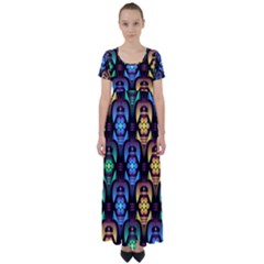 Pattern Background Bright Blue High Waist Short Sleeve Maxi Dress by Pakrebo