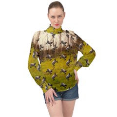 Flying Sheep High Neck Long Sleeve Chiffon Top by snowwhitegirl