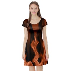 Smoke Flame Abstract Orange Red Short Sleeve Skater Dress by Pakrebo