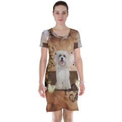 Cute Maltese Puppy With Flowers Short Sleeve Nightdress by FantasyWorld7