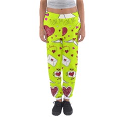 Valentin s Day Love Hearts Pattern Red Pink Green Women s Jogger Sweatpants by EDDArt