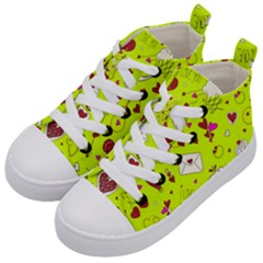 Valentin s Day Love Hearts Pattern Red Pink Green Kids  Mid-top Canvas Sneakers by EDDArt