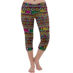 Traditional Africa Border Wallpaper Pattern Colored Capri Yoga Leggings by EDDArt