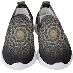 Fractal Mandala Feathers Grey Kids  Slip On Sneakers by Pakrebo