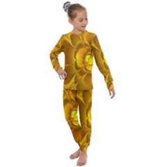 Fractal Yellow Flower Floral Kids  Long Sleeve Set  by Pakrebo