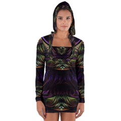 Fractal Colorful Pattern Fantasy Long Sleeve Hooded T-shirt by Pakrebo