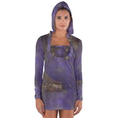 Fractal Earth Rays Design Planet Long Sleeve Hooded T-shirt by Pakrebo