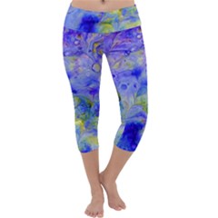 Abstract Blue Capri Yoga Leggings by Pakrebo