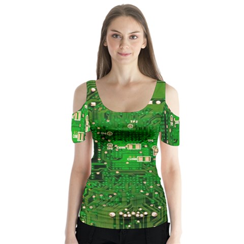 Background Green Board Business Butterfly Sleeve Cutout Tee  by Pakrebo