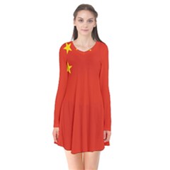 China Flag Long Sleeve V-neck Flare Dress by FlagGallery