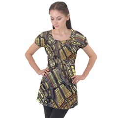 Render 3d Fractal Design Metal Puff Sleeve Tunic Top by Pakrebo