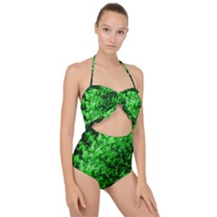 Green Abstract Fractal Background Scallop Top Cut Out Swimsuit by Pakrebo