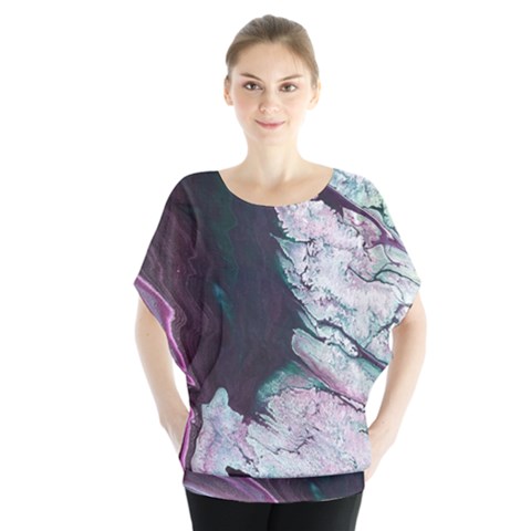 Color Acrylic Paint Art Painting Batwing Chiffon Blouse by Pakrebo