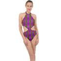 Love For The Fantasy Flowers With Happy Purple And Golden Joy Halter Side Cut Swimsuit View1