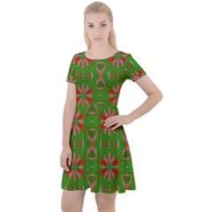 Seamless Wallpaper Digital Art Green Red Cap Sleeve Velour Dress  by Pakrebo