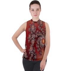 Fractal Rendering Pattern Abstract Mock Neck Chiffon Sleeveless Top by Pakrebo