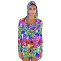 Fractals Abstraction Space Long Sleeve Hooded T-shirt by Pakrebo