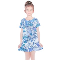 Cyan Floral Print Kids  Simple Cotton Dress by dflcprintsclothing