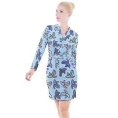 Bananas Repetition Repeat Pattern Button Long Sleeve Dress by Pakrebo