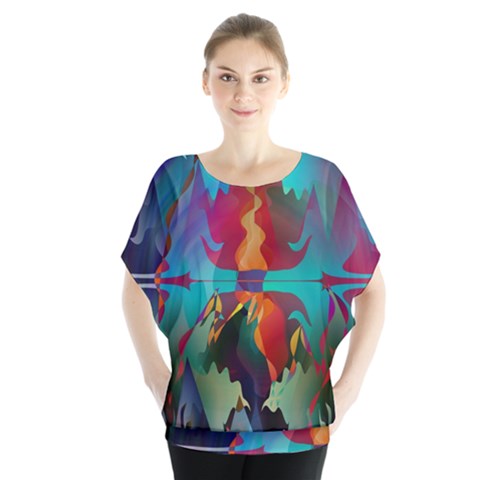 Background Sci Fi Fantasy Colorful Batwing Chiffon Blouse by Pakrebo