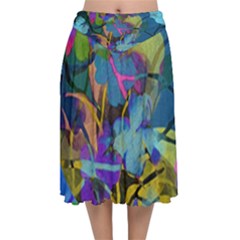 Flowers Abstract Branches Velvet Flared Midi Skirt by Pakrebo