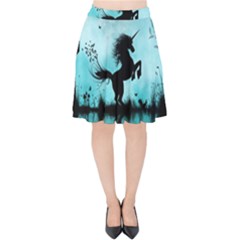 Wonderful Unicorn Silhouette In The Night Velvet High Waist Skirt by FantasyWorld7