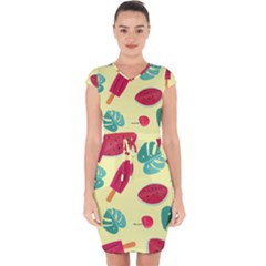 Watermelon Leaves Strawberry Capsleeve Drawstring Dress  by HermanTelo