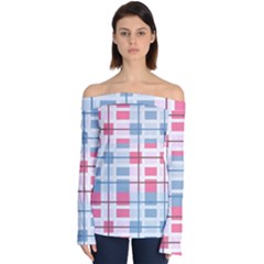 Fabric Textile Plaid Off Shoulder Long Sleeve Top by HermanTelo