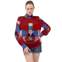 Happy 4th Of July High Neck Long Sleeve Chiffon Top by FantasyWorld7