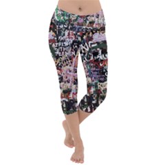 Graffiti Wall Background Lightweight Velour Capri Yoga Leggings by Pakrebo