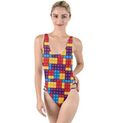 Lego Background Game High Leg Strappy Swimsuit by Mariart