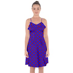 Blue Pattern Red Texture Ruffle Detail Chiffon Dress by Mariart