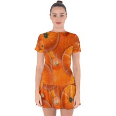 Pumpkin Halloween Fall Thanksgiving Drop Hem Mini Chiffon Dress by Pakrebo