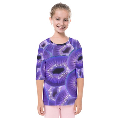 Sliced Kiwi Fruits Purple Kids  Quarter Sleeve Raglan Tee by Pakrebo