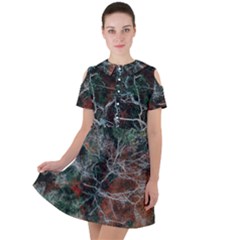 Aerial Photography Of Green Leafed Tree Short Sleeve Shoulder Cut Out Dress  by Pakrebo