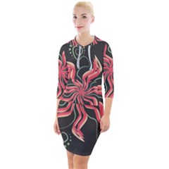 Flower Abstract Quarter Sleeve Hood Bodycon Dress by HermanTelo