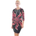 Flower Abstract Quarter Sleeve Hood Bodycon Dress View1